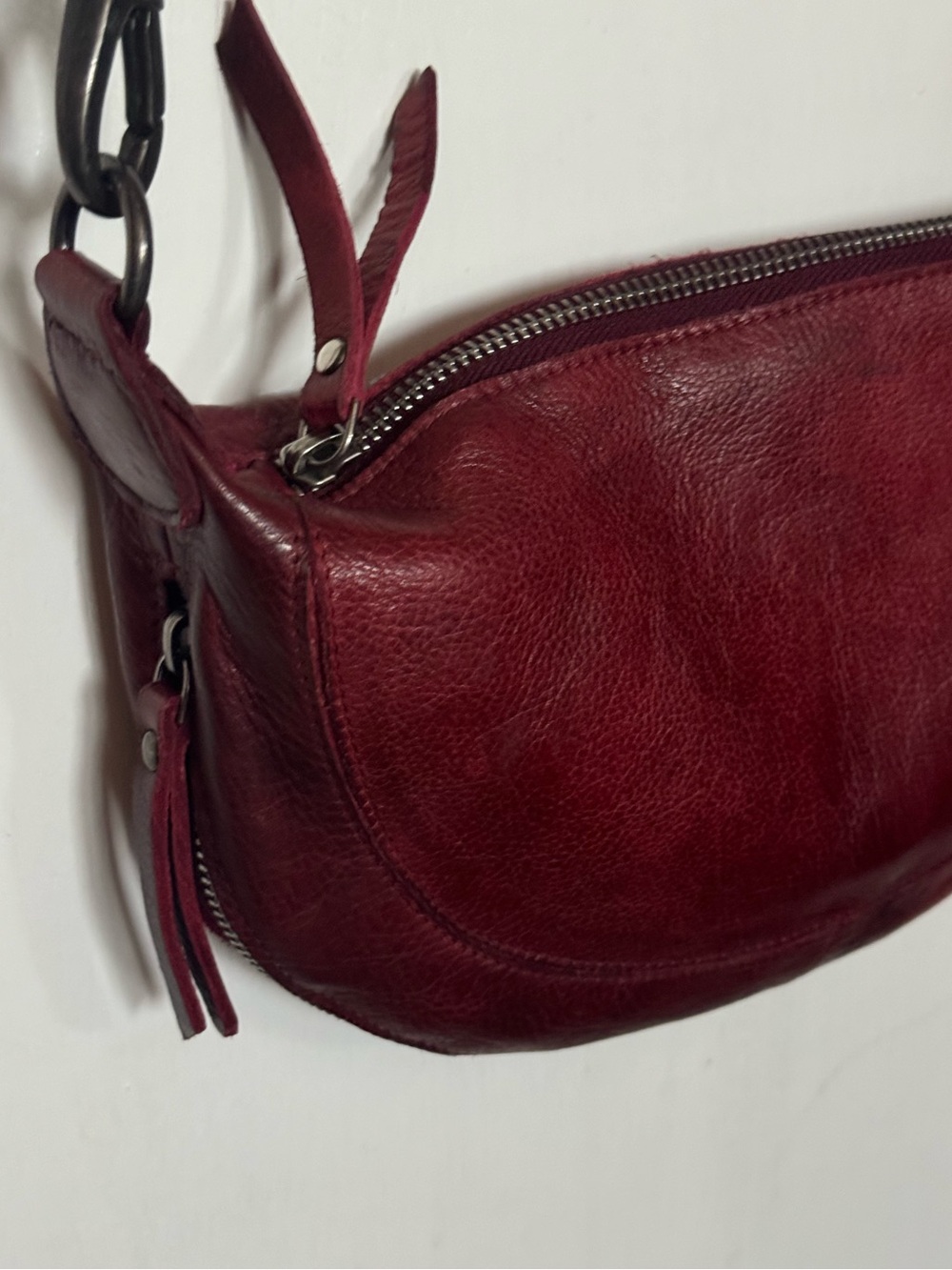 Women's Burgundy Leather Crossbody Bag - Picture 2 of 9